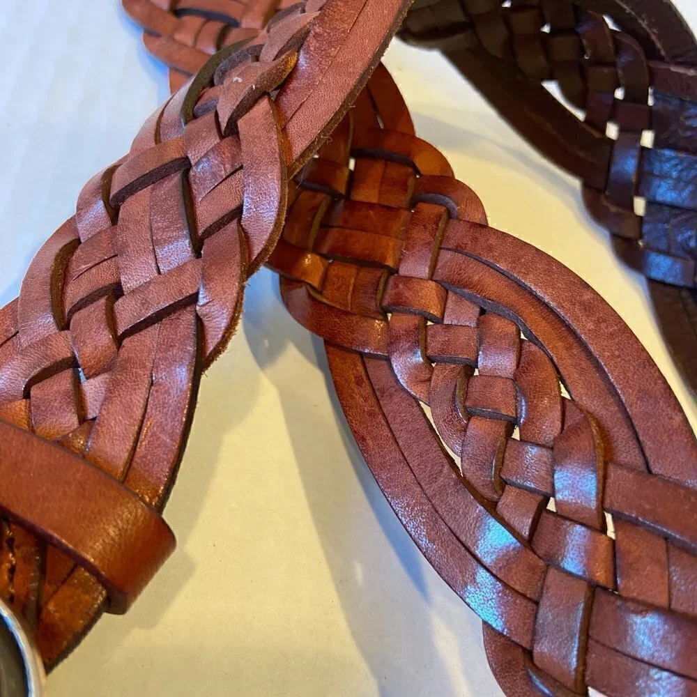 Olga Santini genuine brown leather western belt with large jeweled buckle, M